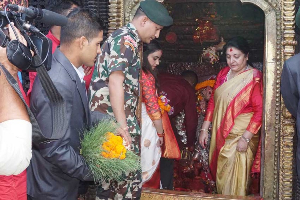 राष्ट्रपति भण्डारीद्वारा पलाञ्चोक भगवतीको दर्शन तथा पूजापाठ
