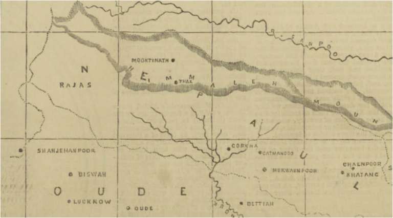 नेपालको उत्तरी सीमा देखाउने १८५० को त्यो नक्सा