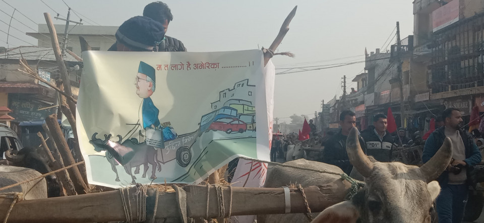 प्रधानमन्त्री ओलीको कदमविरुद्ध बयलगाडा प्रदर्शन