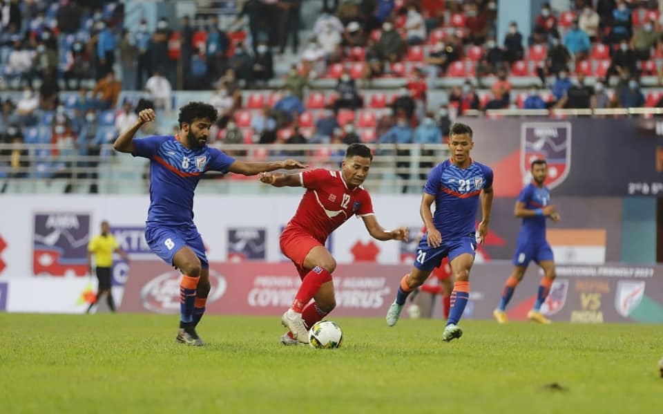 ६० औं मिनेटमा भारतले फर्कायो बराबरी गोल