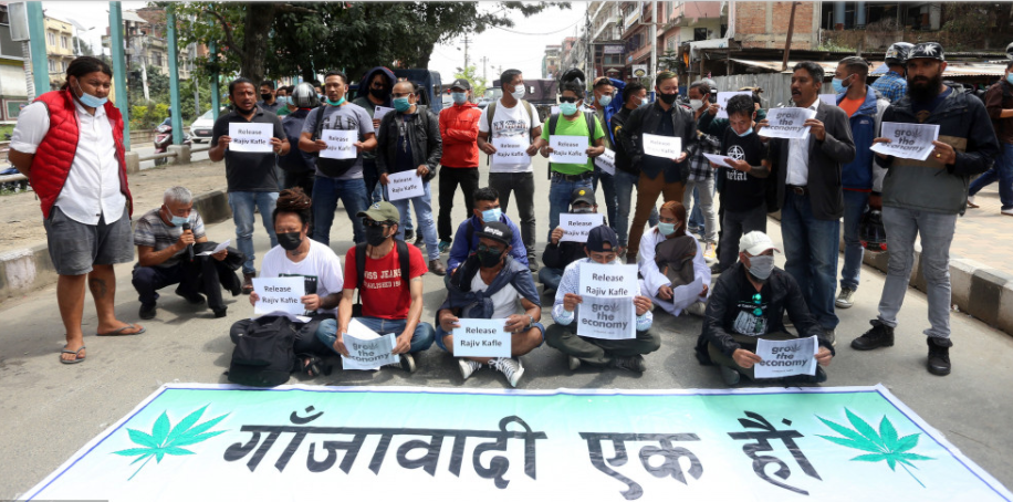 गाँजालाई वैधानिकता दिनुपर्ने माग गर्दै माइतीघरमा प्रदर्शन
