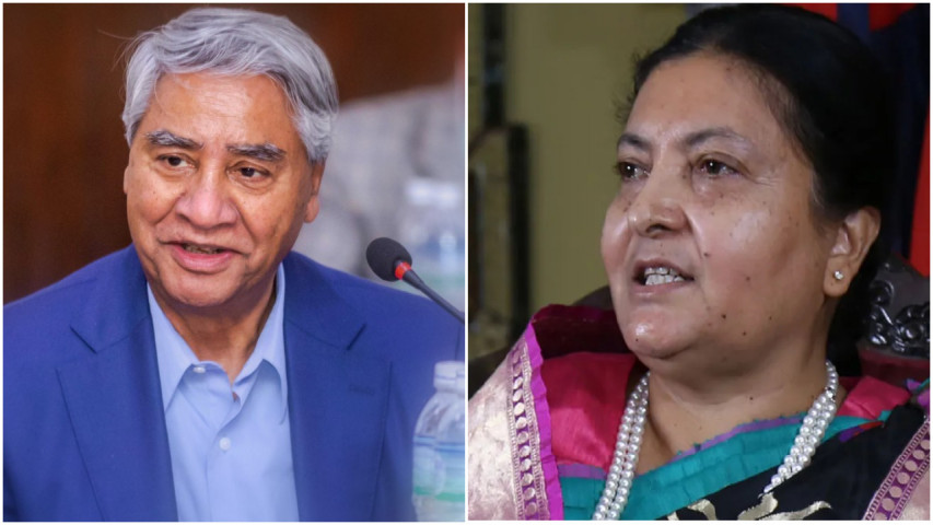 राष्ट्रपतिलाई भेट्दै प्रधानमन्त्री देउवा