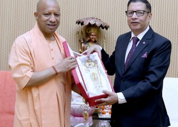 राजावादीको प्रदर्शनकैबीच राजदूत शर्माले भेटे योगी, किन ?