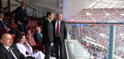 MOSCOW, RUSSIA - JUNE 14:  President Vladimir Putin and Prime Minister Dmitry Medvedev attend the opening ceremony prior to the 2018 FIFA World Cup Russia Group A match between Russia and Saudi Arabia at Luzhniki Stadium on June 14, 2018 in Moscow, Russia.  (Photo by Pool/Getty Images)
