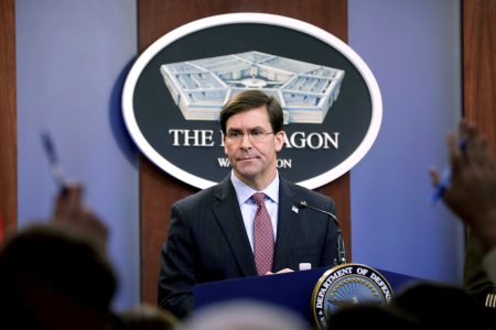 U.S. Defense Secretary Mark Esper speaks during a press briefing at Pentagon in Arlington, Virginia, U.S., December 20, 2019. REUTERS/Yuri Gripas