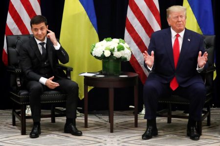 U.S. President Donald Trump speaks during a bilateral meeting with Ukraine's President Volodymyr Zelenskiy on the sidelines of the 74th session of the United Nations General Assembly (UNGA) in New York City, New York, U.S., September 25, 2019. REUTERS/Jonathan Ernst