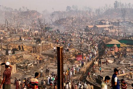 A general view of a Rohingya refugee camp after a fire burned down all the shelters in Cox's Bazar, Bangladesh, March 23, 2021. REUTERS/Ro Yassin Abdumonab NO RESALES. NO ARCHIVES