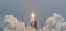 FILE PHOTO: The Long March-5B Y2 rocket, carrying the core module of China's space station Tianhe, takes off from Wenchang Space Launch Center in Hainan province, China April 29, 2021. China Daily via REUTERS  ATTENTION EDITORS - THIS IMAGE WAS PROVIDED BY A THIRD PARTY. CHINA OUT./File Photo