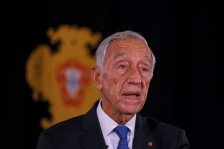 FILE PHOTO: Portugal's President Marcelo Rebelo de Sousa addresses the nation to announce his decision to dissolve parliament triggering snap general elections, in Belem Palace, Lisbon, Portugal, November 4, 2021. REUTERS/Pedro Nunes/File Photo