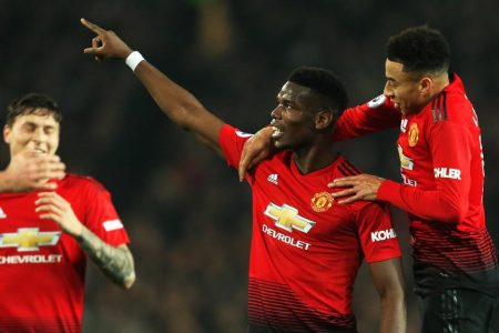 Manchester United ManU s Paul Pogba celebrates after scoring his teams third goal during the Premier League match at Old Trafford, Manchester. Picture date: 26th December 2018. Picture credit should read: Matt McNulty/Sportimage PUBLICATIONxNOTxINxUK B69P0300.JPG