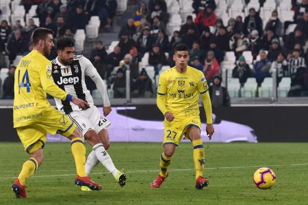 TURIN, ITALY - JANUARY 21:  Emre Can of Juventus scores his team's second goal during the Serie A match between Juventus and Chievo at Allianz Stadium on January 21, 2019 in Turin, Italy.  (Photo by Tullio M. Puglia/Getty Images)