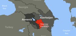 Armenia-Azerbaijan conflict in Nagorno-Karabakh on outline geographic map.