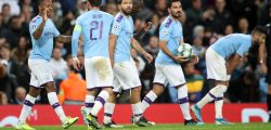 MANCHESTER, ENGLAND - OCTOBER 01: Raheem Sterling of Manchester City celebrates with teammates after scoring his team's first goal during the UEFA Champions League group C match between Manchester City and Dinamo Zagreb at Etihad Stadium on October 01, 2019 in Manchester, United Kingdom. (Photo by Alex Pantling/Getty Images)