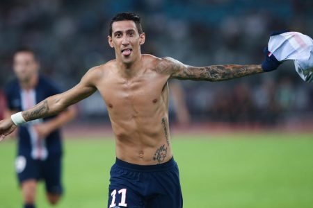 SHENZHEN, CHINA - AUGUST 03:  #11 Angel Di Maria of Paris Saint-Germain celebrates after scoring his team's goal during to the 2019 Trophee des Champions between Paris saint-Germain and Stade Rennais FC at Shenzhen Uniersiade Sports Center on August 3, 2019 in Shenzhen, China.  (Photo by Lintao Zhang/Getty Images)
