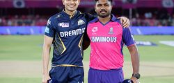 Shubman Gill (c) of Gujarat Titans and Sanju Samson (c) of Rajasthan Royals at toss during match 24 of the Indian Premier League season 17 (IPL 2024) between Rajasthan Royals and Gujarat Titans held at the Sawai Mansingh Stadium, Jaipur on the 10th April 2024.

Photo by Deepak Malik / Sportzpics for IPL
