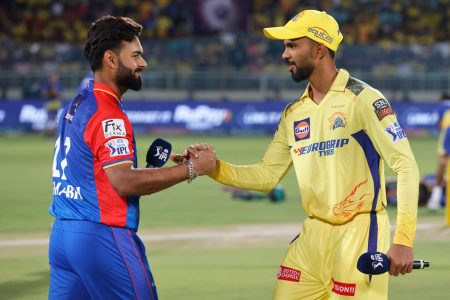 Rishabh Pant (c) of Delhi Capitals and Ruturaj Gaikwad (c) of Chennai Superkings at toss during match 13 of the Indian Premier League season 17 (IPL 2024) between Delhi Capitals and Chennai Super Kings held at the Dr YS Rajasekhara Reddy ACA-VDCA Cricket Stadium, Visakhapatnam on the 31st March 2024.

Photo by Deepak Malik / Sportzpics for IPL