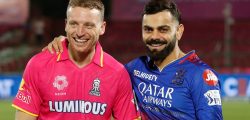 Jos Buttler of Rajasthan Royals  and Virat Kohli of Royal Challengers Bangalore during match 19 of the Indian Premier League season 17 (IPL 2024) between Rajasthan Royals and Royal Challengers Bangalore held at the Sawai Mansingh Stadium, Jaipur on the 6th April 2024.

Photo by Arjun Singh / Sportzpics for IPL