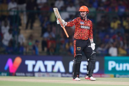 Travis Head of Sunrisers Hyderabad celebrates his fifty during match 35 of the Indian Premier League season 17 (IPL 2024) between Delhi Capitals and Sunrisers Hyderabad held at the Arun Jaitley Stadium, Delhi on the 20th April 2024.

Photo by Arjun Singh / Sportzpics for IPL