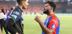 Shubman Gill (c) of Gujarat Titans & Rishabh Pant (c) of Delhi Capitals post match 32 of the Indian Premier League season 17 (IPL 2024) between Gujarat Titans and Delhi Capitals  held at the Narendra Modi Stadium ,  Ahmedabad on the 17th April 2024.

Photo by Pratik Khot / Sportzpics for IPL