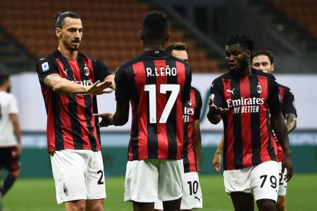 Fuﬂball, AC Mailand - Cagliari Calcio 200801 Zlatan Ibrahimovic celebrates during the Serie A match between Milan and Cagliari on August 1, 2020 in Milano. Photo: Daniele Buffa / Bildbyran fotboll football soccer serie a cagliari milan bbeng PUBLICATIONxNOTxINxSWExNORxAUT Copyright: DANIELExBUFFA BB200801BB433