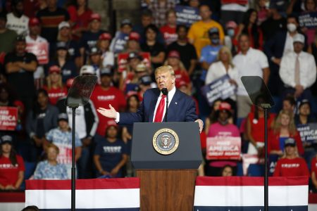President Donald Trump speaks during a campaign rally at the BOK Center, Saturday, June 20, 2020, in Tulsa, Okla. (AP Photo/Sue Ogrocki)