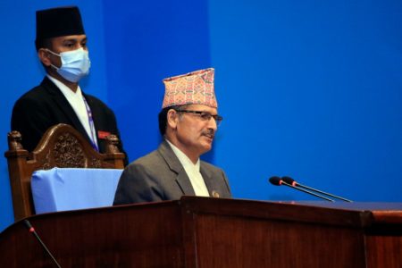 संघीय संसद् भवन नयाँ बानेश्वरमा आइतबार बसेको प्रतिनिधिसभाको बैठकमा सभामुख अग्निप्रसाद सापकोटा । तस्बिर ः रत्न श्रेष्ठ÷रासस