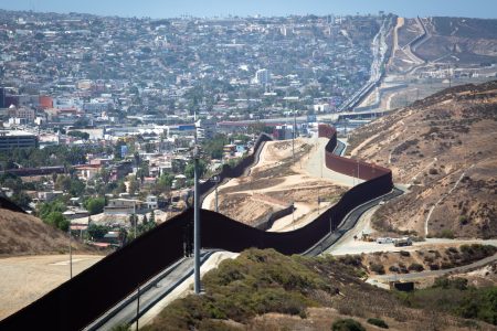 The U.S. and Mexico border wall is shown facing west from Otay Mesa, Sept., 20, 2022.