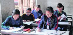 Rajani Rai ( first row in right ) disabilities student of Khagendra New Life Special Secondary school participate in a first day of Secondary Education Exam at Chamunda Secondary School Jorpati Kathmandu  on Thursday, March 16, 2017. The examination of English subject is being held across the Country.
Photo: Dinesh Gole/Nagarik/Republica