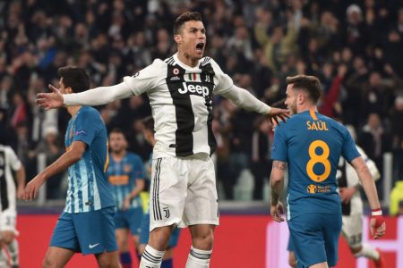TURIN, ITALY - MARCH 12: Cristiano Ronaldo of Juventus celebrates after scoring the opening goal during the UEFA Champions League Round of 16 Second Leg match between Juventus and Club de Atletico Madrid at Allianz Stadium on March 12, 2019 in Turin, Italy. (Photo by Tullio M. Puglia/Getty Images)
