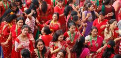 Women dancing to celebrate Haritalika Teej Festival at  at Pashupatinath ,Katmandu, on Wednesday, September 16, 2015. Women celebrate the festival by fasting, singing, dancing and offering prayers to Lord Shiva.
Photo : Dinesh Gole / Nagarik / Republica /