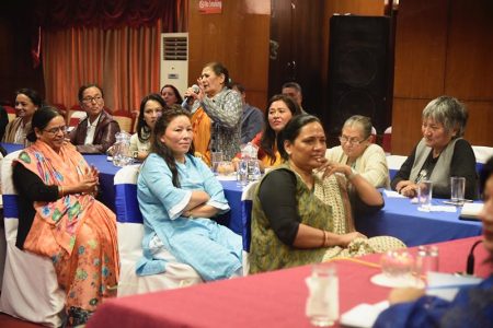 Panel of female Nepali leaders interact with women journalists during an event at ALFA house, Kathmandu. Photo Courtesy: Sancharika Samuha