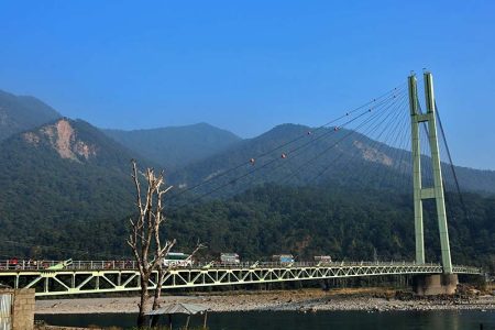 The Karnali Bridge as seen from Chisapani of Kailali district, on Sunday, November 27, 2016. Scores of tourists are seen on the bridge to enjoy the view. Photo: RSS