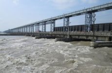 Swollen Saptakoshi River after incessant rainfall at the Koshi Barrage