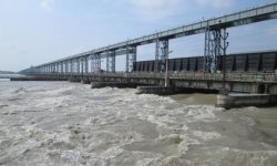 Swollen Saptakoshi River after incessant rainfall at the Koshi Barrage