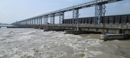 Swollen Saptakoshi River after incessant rainfall at the Koshi Barrage
