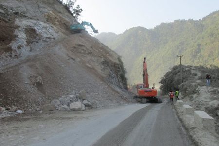 The Narayangadh-Muglin road section expansion work is going on, in Chitwan district, in December 2016. Photo: Tilak Ram Rimal/THT