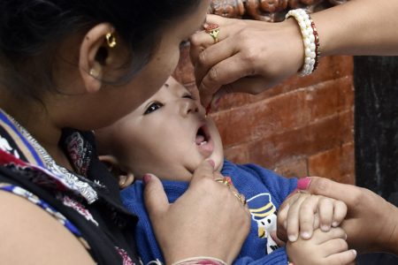 A child being administered vitamin A drops during the National Vitamin A programme, at Basantapur, Kathmandu, on Wednesday, October 19, 2016. Photo: THT
