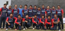 Nepali Cricket team pose for photo after finishing the match against Namibia at the Tribhuvan University Cricket Stadium in Kirtipur on Monday, April 18, 2016. Photo: Udipt Singh Chhetry/THT