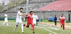 Nepals Rohit Chand (right) vies for the ball with his Kuwaiti opponent during their match at the Changlimithang Stadium in Thimpu, Bhutan on Tuesday, November 19, 2019. Photo Courtesy: ANFA