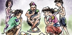 Feeding poor. Illustration: Ratna Sagar Shrestha