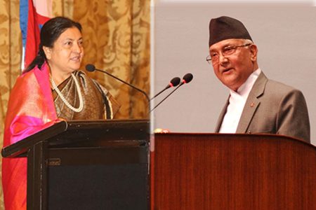 President-Bidya-Devi-Bhandari-left-and-Prime-Minister-KP-Sharma-Oli