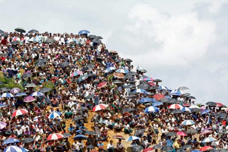 Rohingya refugees gather to mark the second anniversary of the exodus at the Kutupalong camp in Cox’s Bazar, Bangladesh, August 25, 2019. REUTERS/Rafiqur Rahman
