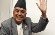 Nepali Congress President candidate Ram Chandra Paudel waves while casting vote in the election during the party's 13th national general convention in Kathmandu on Sunday, March 6, 2016. Photo: RSS