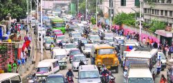Vehicles are seen stuck in a traffic jam at Ratnapark, Kathmandu, on Friday, August 12, 2016. Photo: BalKrishna Thapa Chhetri