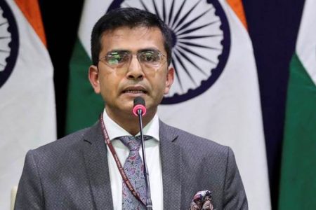 Indian Foreign Ministry spokesperson Raveesh Kumar, left, with Indian Air Force Air Vice Marshal R.G.K. Kapoor gives a statement in New Delhi, India, Wednesday, Feb. 27, 2019. Pakistan's air force shot down two Indian warplanes after they crossed the boundary between the two nuclear-armed rivals in the disputed territory of Kashmir on Wednesday and captured two Indian pilots, one of whom was injured, a Pakistani military spokesman said. Kumar said one of its Mig-21 fighter aircraft was missing and that India was still "ascertaining" whether its pilot was in Pakistan's custody. (AP Photo/Manish Swarup)