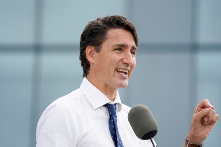 Canada's Liberal Prime Minister Justin Trudeau speaks during his election campaign tour in Vancouver, British Columbia Canada September 13, 2021. REUTERS/Carlos Osorio