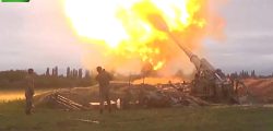 A video still shows members of Azeri armed forces firing artillery during clashes between Armenia and Azerbaijan over the territory of Nagorno-Karabakh in an unidentified location, from footage released Sept. 28. Defence Ministry of Azerbaijan via REUTERS