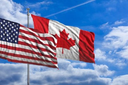 canada ans USA flag together