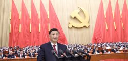 (221016) -- BEIJING, Oct. 16, 2022 (Xinhua) -- Xi Jinping delivers a report to the 20th National Congress of the Communist Party of China (CPC) on behalf of the 19th CPC Central Committee at the Great Hall of the People in Beijing, capital of China, Oct. 16, 2022. The 20th CPC National Congress opened on Sunday. (Xinhua/Ju Peng)