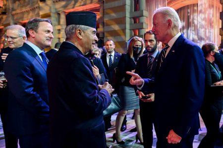 US President Joe Biden talks at a COP26 reception at the Kelvingrove Art Gallery Glasgow. Photograph: Karwai Tang/ UK Government